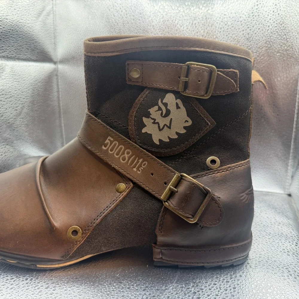 Size 11.5 Osstone Brown Mens Leather Round Toe Ankle Moto Chukka Boots‎ 5008-1